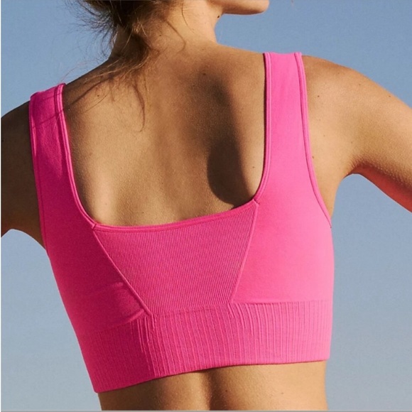 Free People Good Karma Square Neck Sports Bra In Hot Pink. NWOT! Sz XS/S & M/L - Picture 2 of 9